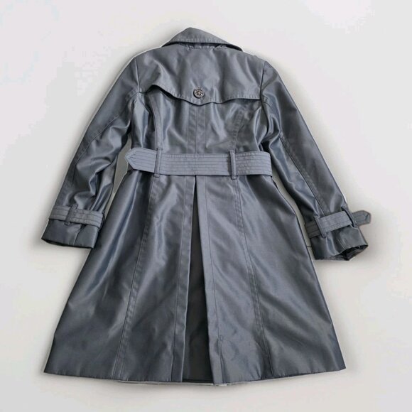 London Fog Trench Coat Womens PS Gray Metallic Pockets Belt Buttons Detach Liner - Picture 15 of 16